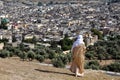 Moroccan woman in golden djellaba and white hijab Royalty Free Stock Photo