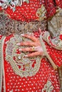 Moroccan woman with traditional henna painted hands. Royalty Free Stock Photo