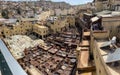 Morocco, Africa, Fes, tannery, leather, workers, traditional, job, travel, panoramic, view Royalty Free Stock Photo