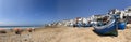 Morocco, Africa, Taghazout, beach, sand, skyline travel, panoramic, view, fishing boats Royalty Free Stock Photo