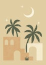 Morocco architecture in moon poster illustration