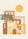 Morocco architecture under sunlight poster illustration.