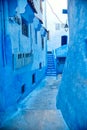 Morocco is the blue city of Chefchaouen, endless streets painted in blue color. Lots of flowers and Souvenirs in the beautiful Royalty Free Stock Photo