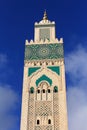 Morocco, Casablanca. Hassan II Mosque against a blue sky.