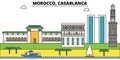 Morocco, Casablanca outline city skyline, linear illustration, banner, travel landmark, buildings silhouette,vector