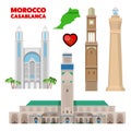 Morocco Casablanca Travel Set with Architecture and Flag Royalty Free Stock Photo