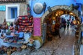 Morocco. Chefchaouen. Souvenirs shop in a blue street of the medina Royalty Free Stock Photo