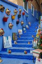 Morocco. Chefchaouen. A typical decorated blue street of the medina