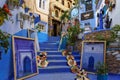 Morocco. Chefchaouen. A typical decorated blue street of the medina