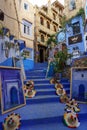 Morocco. Chefchaouen. A typical decorated blue street of the medina