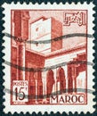 MOROCCO - CIRCA 1951: A stamp printed in Morocco shows Kasbah of the Udayas courtyard, circa 1951.