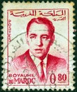 MOROCCO - CIRCA 1962: A stamp printed in Morocco shows a portrait of King Hassan II, circa 1962.