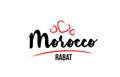 Morocco country with red love heart and its capital Rabat creative typography logo design