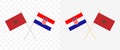 Morocco and Croatia, crossed flags. Pennon angle 28 degrees. Options with different shapes and colors of flagpoles - silver and