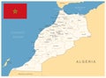 Morocco - detailed map with administrative divisions and country flag. Vector illustration