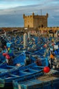 Morocco. Essaouira. Typical blue fishing boats