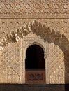 Morocco, Fez, Intricate medieval Islamic window and stucco surround