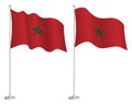 Morocco flag on flagpole waving in wind. Holiday design element. Checkpoint for map symbols. Isolated vector on white background