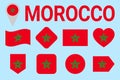 Morocco flag vector set. Geometric shapes. Flat style. Moroccan natioanl symbols collection. sports, national, travel