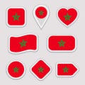 Morocco, flag vector set. Moroccan national flags stickers collection. Vector isolated geometric icons. Web, sports pages, patriot