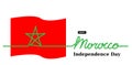 Morocco Independence Day vector banner, background. One continuous line drawing and lettering. Morocco vector flag