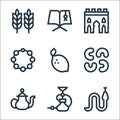 morocco line icons. linear set. quality vector line set such as snake, hookah, teapot, cashew, lemon, beads, fes, quran