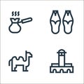 morocco line icons. linear set. quality vector line set such as hassan mosque, camel, slippers