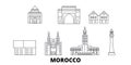 Morocco line travel skyline set. Morocco outline city vector illustration, symbol, travel sights, landmarks. Royalty Free Stock Photo