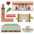 Morocco Marakesh Travel Set with Architecture and Flag Royalty Free Stock Photo