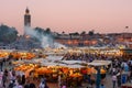 Morocco Marrakesh. Djema el Fna square at sunset