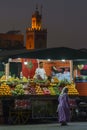 Morocco. Marrakesh. A fruit juice seller\'s stall at jemaa el fna at night