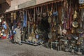 Morocco. Marrakesh. A souvenirs shop for tourists in the souks of the medina