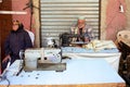 Morocco Meknes. The tailor in the souk