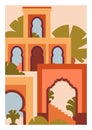 Morocco poster. Moroccan buildings, architecture, vertical card background. Abstract ancient Arab city, Marrakesh and