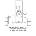 Morocco, Rabat, Hassan Tower travel landmark vector illustration