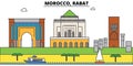 Morocco, Rabat outline city skyline, linear illustration, banner, travel landmark, buildings silhouette,vector