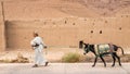 Moroccan woman leading her donkey, Morocco