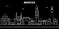 Morocco silhouette skyline, vector city, moroccan linear architecture, buildings. Morocco travel illustration, outline