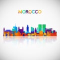 Morocco skyline silhouette in colorful geometric style.