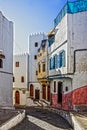 Morocco, Tanger. Narrow street of old town Medina, Kasbah