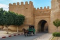 Morocco. Taroudant. A horse-drawn carriage past the city walls