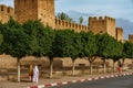 Morocco. Taroudant. Women walking front of the city walls