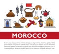 Morocco travel agency promo informative poster with cultural symbols