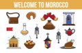 Morocco travel agency promo informative poster with cultural symbols