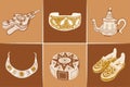 Morocco travel collection of icons, Moroccan cultural symbols SET. Terracotta colors