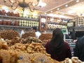 Morocco typical street market Medina - traditional food on sale in small street market shop