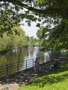 Morpeth riverside at Carlisle Park with view along the river Wansbeck