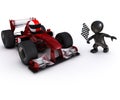 Morph man with open wheeled racing car