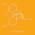 Morphine pain drug molecule. Highly addictive. Isolated from opium poppy papaver somniferum. Skeletal formula.