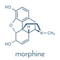 Morphine pain drug molecule. Highly addictive. Isolated from opium poppy papaver somniferum. Skeletal formula.